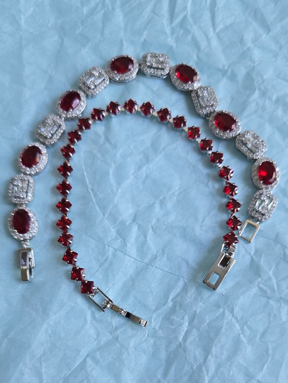 Set Of Ruby Red Crystal Tennis Bracelet - Women Jewelry